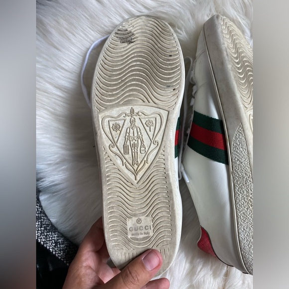 Gucci Shoes Ace Embroidered Arrow White Leather Sneakers Size 8.5 Us Unisex 39 - Picture 13 of 14